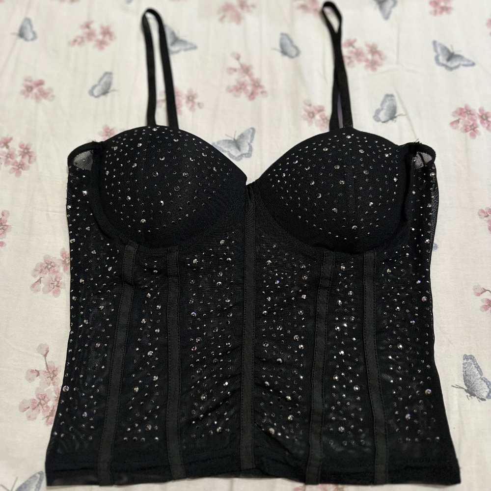Rhinestone bustier crop top